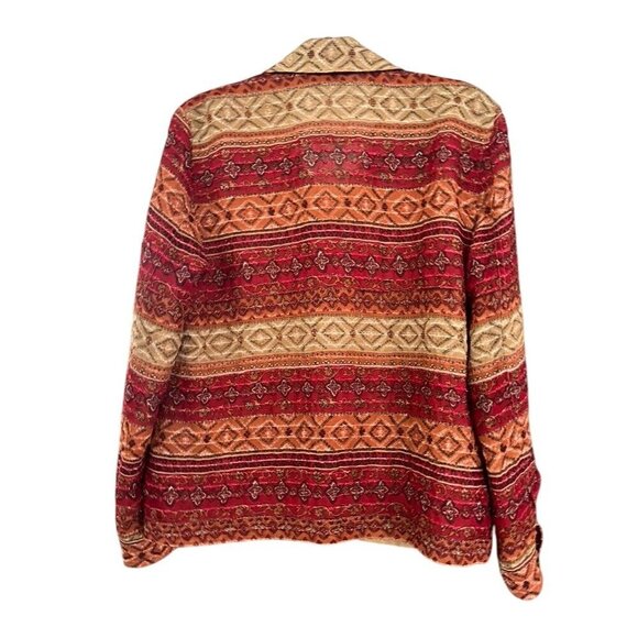 Retro Floral Jacket 10 Red Boho Striped Aztec Classic Chic Fuzzy Western 80s - Picture 9 of 12